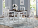 Dual Tone Wooden Dining Set with Six Slatted Chairs, Pack of Five, Brown and White-Dining Chairs-Brown and White-Engineered Wood Veneer-JadeMoghul Inc.