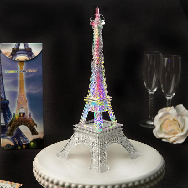 Eiffel tower centerpiece in clear acrylic plastic with colorful LED lights-Wedding Cake Accessories-JadeMoghul Inc.