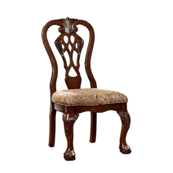 Elana Side Chair With Fabric, Brown Cherry Finish, Set Of 2-Armchairs and Accent Chairs-Brown Cherry-Fabric Solid Wood Wood Veneer & Others-JadeMoghul Inc.
