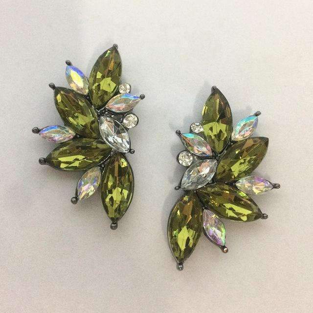 Elegant Rhinestone Crystal Stud Earrings-Olive green-JadeMoghul Inc.