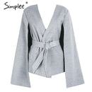 Elegant V neck Winter Cape Coat-Gray-S-JadeMoghul Inc.