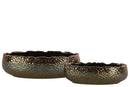 Embedded Fish Scale Irregular Lip Pot With Gloss Banded Rim Top, Set of 2, Gold-Home Accent-Gold-Ceramic-Metallic Finish-JadeMoghul Inc.