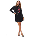 Embroidered Flower Patch Swing Tee Dress-Black-XS-JadeMoghul Inc.