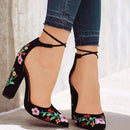 Embroidered Women Pumps High Heels Pointed Toe Lace up Cross-tie Women High Heels Elegant Ladies Shoes Women-Black-4.5-JadeMoghul Inc.