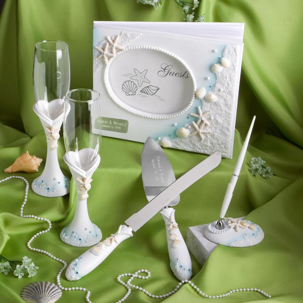 <em>Finishing Touches Collection</em> Of Engraved Beach Themed Wedding Day Accessories-Wedding Cake Accessories-JadeMoghul Inc.