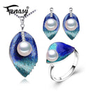 Enamel Pearl 925 Sterling Silver Set-White-Resizable-JadeMoghul Inc.