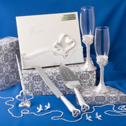 Engraved Interlocking Heart Themed Wedding Day Accessory Set-Wedding Cake Accessories-JadeMoghul Inc.