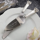 Engraved Interlocking Hearts Design Cake Knife/Server Set-Wedding Cake Accessories-JadeMoghul Inc.
