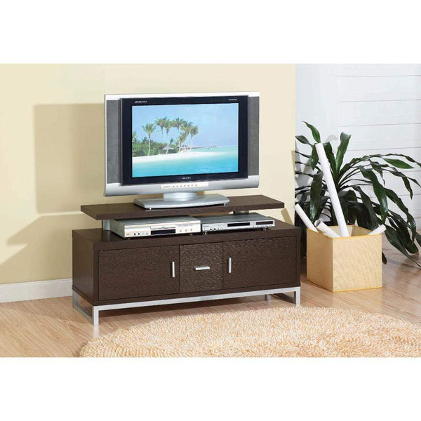 Entertainment Centers and Tv Stands Stylish TV Stand With Chrome Legs, Brown Benzara