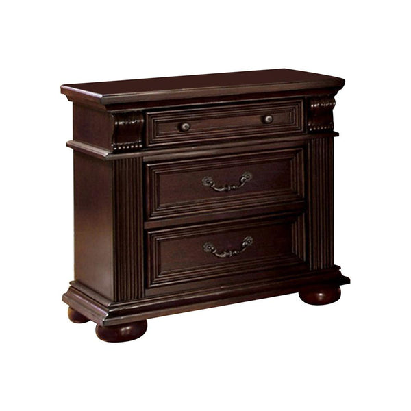 Esperia Luxurious English Night Stand In Brown Cherry Finish-Nightstands and Bedside Tables-Brown Cherry-Wood-JadeMoghul Inc.