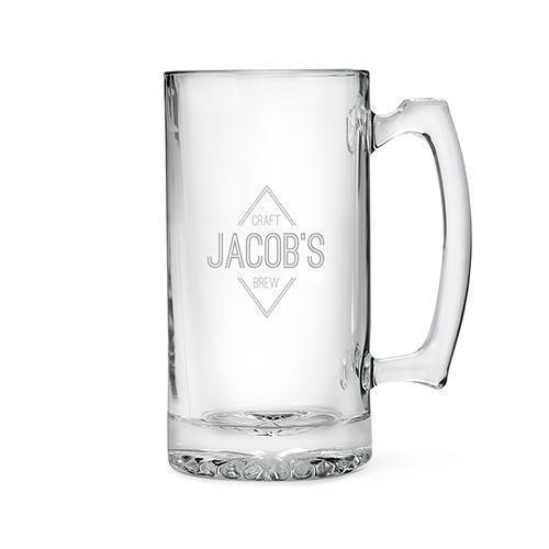 Etched Glass 25 oz Beer Mug - Diamond Emblem Etching (Pack of 1)-Personalized Gifts For Men-JadeMoghul Inc.