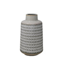 Etched Texture Decorative Ceramic Vase with Round Top and Tapered Base, Medium, Gray and White-Vases-Gray And White-Ceramic-JadeMoghul Inc.