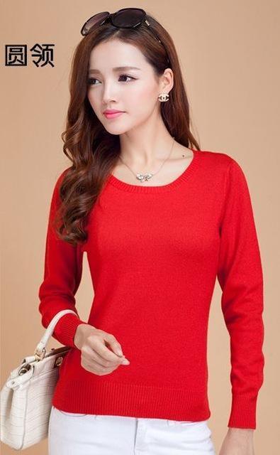 European Style Women Basic Casmere Sweater-Red-L-JadeMoghul Inc.