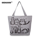 EXCELSIOR 2017 Cartoon Cats Printed Beach Zipper Bag Bolsa Feminina Canvas Tote Shopping Handbags sac a main femme de marque--JadeMoghul Inc.