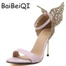 Explosion Models 2017 New Fashion Valentine Shoes Bronzing sequins Butterfly High Heels Sandals Stiletto/Party Wedding Sandals-Black-4-JadeMoghul Inc.