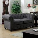 Fabric Traditional Love Seat Accented With Nailhead Details And Button Tuftings, Gray-Loveseats-Gray-Wood Fabric-JadeMoghul Inc.