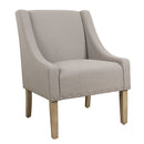 Fabric Upholstered Accent Chair with Swooping Arms and Nail Head Trim, Tan and Brown-Accent Chairs-Tan and Brown-Wood and Fabric-JadeMoghul Inc.