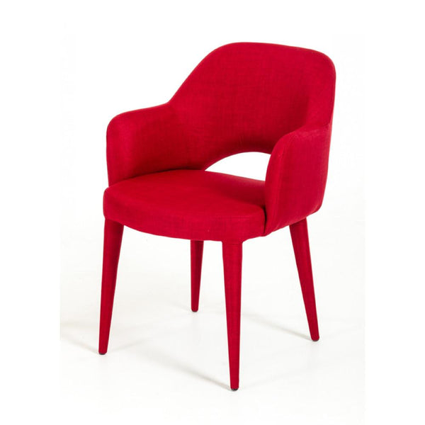 Fabric Upholstered Metal Dining Chair with Cutout Back Design, Red-Dining Furniture-Red-Metal and Fabric-JadeMoghul Inc.