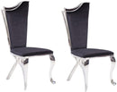 Fabric Upholstered Metal Side Chairs with Asymmetrical Backrest, Silver and Black, Set of Two-Dining Chairs-Black and Silver-Fabric, Stainless Steel and Composite Wood-JadeMoghul Inc.