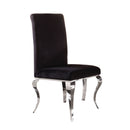 Fabric Upholstered Metal Side Chairs with Cabriole Style Legs, Black and Silver, Set of Two-Dining Chairs-Black and Silver-Fabric, Stainless Steel and Composite Wood-JadeMoghul Inc.