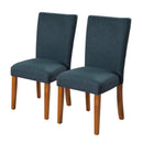 Fabric Upholstered Parson Dining Chair with Wooden Legs, Navy Blue and Brown, Set of Two-Dining Chairs-Blue and Brown-Fabric, Hardwood and Plywood-JadeMoghul Inc.