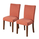 Fabric Upholstered Parson Dining Chair with Wooden Legs, Orange and Brown, Set of Two-Dining Chairs-Orange and Brown-Fabric, Hardwood and Plywood-JadeMoghul Inc.
