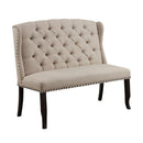 Fabric Upholstered Wing back Bench with Sturdy Wooden Legs, Beige and Black-Accent and Storage Benches-Beige and Black-Fabric, Solid Wood, Wood Veneer-JadeMoghul Inc.