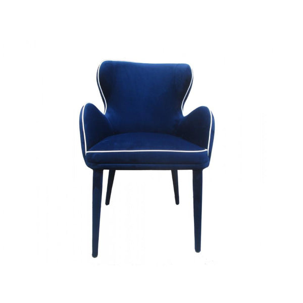 Fabric Upholstered Wing Back Design Dining Chair with High Curvy Arms, Blue-Dining Furniture-Blue-Fabric and Metal-JadeMoghul Inc.