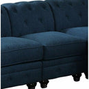 Fabric Upholstered Wooden Armless Chair with Bun Feet, Teal Blue and Brown-Living Room Furniture Sets-Blue-Leatherette-JadeMoghul Inc.