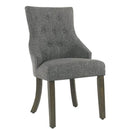Fabric Upholstered Wooden Button Tufted Dining Chair, Dark Gray and Brown-Dining Chairs-Dark Gray and Brown-Wood and Fabric-JadeMoghul Inc.