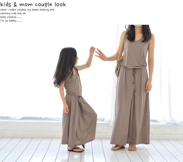 Family Matching Outfit Mother And Daughter Family Prom Dresses Summer Fashion Long Modal Child Clothes Teenager Girls Maxi Dress-coffee color-Child Size 100-JadeMoghul Inc.