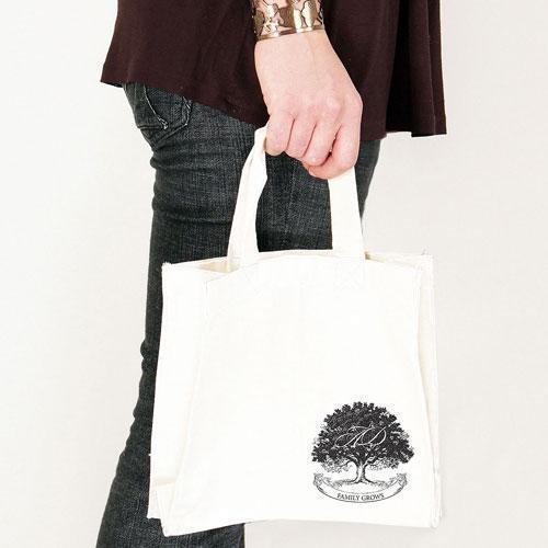 Family Oak Tree Personalized Tote Bag Mini Tote with Gussets Chocolate Brown (Pack of 1)-Personalized Gifts for Women-Chocolate Brown-JadeMoghul Inc.