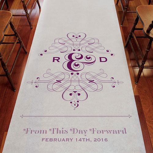 Fanciful Monogram Personalized Aisle Runner White With Hearts Powder Blue (Pack of 1)-Aisle Runners-Powder Blue-JadeMoghul Inc.