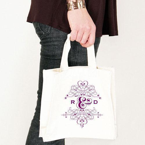 Fanciful Monogram Personalized Tote Bag Tote Bag with Gussets Powder Blue (Pack of 1)-Wedding Parasols Umbrellas & Fans-Purple-JadeMoghul Inc.