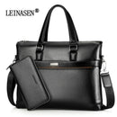 Fashion Casual Genuine Leather Men's 2 Set Bag Shoulder Bag Messenger Bags Business Handbag Laptop Male Briefcase-Black-JadeMoghul Inc.