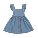 Fashion Clothing Pretty Girl Cotton Ruffle Sleeves Button Design Plain Dress TIY