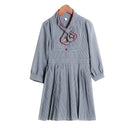 Stylish Girls Cotton Lace-up Neck Design Long Sleeves Pleated Dress