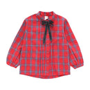 Stylish Girls Plaid Printed Bowknot Design Blouse