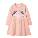 Sweet Girl Long Sleeves Pretty Unicorn Design Casual Dress