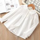 Sweet Girls Peter Pan Collar Long Sleeves White Blouse