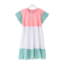 Teenager Girl Color Blocking Ruffle Sleeves Dress