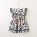 Fashion Clothing Vintage Style Girl Flower Print Ruffle Sleeves Dresses TIY