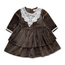 Fashion Clothing Vintage Style Girls Velvet Lace Printed Long Sleeve Dress TIY