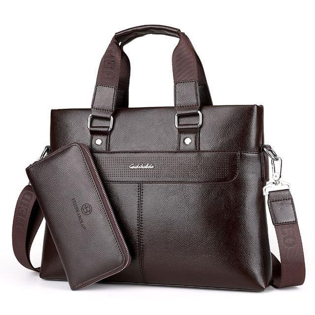Fashion Men PU Leather Crossbady Bag Men Handbags Male Designer Business Briefcase 14 inch Laptop Bag Shoulder Bags-Cross Brown Set-JadeMoghul Inc.