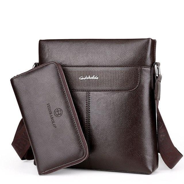 Fashion Men PU Leather Crossbady Bag Men Handbags Male Designer Business Briefcase 14 inch Laptop Bag Shoulder Bags-Vertical Brown Set-JadeMoghul Inc.