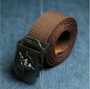 Fashion men's Canvas belt skull Metal tactics woven belt canvas belt Casual pants Cool wild gift for men belts Skull large size-Brown-100cm-JadeMoghul Inc.