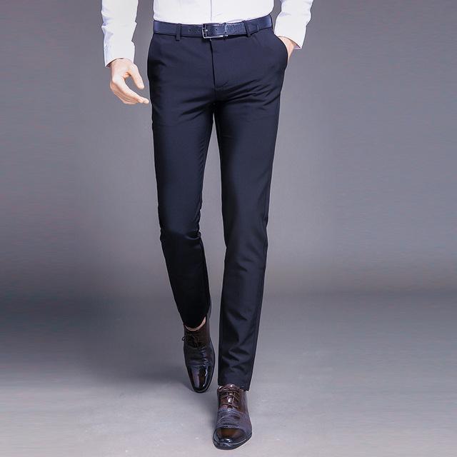 Fashion New High Quality Cotton Men Pants Straight Spring and Summer Long Male Classic Business Casual Trousers Full Length Mid-Black-29-JadeMoghul Inc.