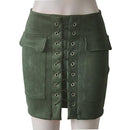 Fashion Womens Autumn Lace-up Leather Suede Pencil Skirts Winter Cross High Waist Mini Skirt Zipper Split Bodycon Short Skirts-ArmyGreen-L-JadeMoghul Inc.
