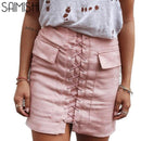 Fashion Womens Autumn Lace-up Leather Suede Pencil Skirts Winter Cross High Waist Mini Skirt Zipper Split Bodycon Short Skirts-ArmyGreen-L-JadeMoghul Inc.