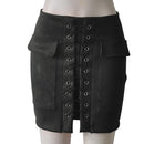Fashion Womens Autumn Lace-up Leather Suede Pencil Skirts Winter Cross High Waist Mini Skirt Zipper Split Bodycon Short Skirts-Black-L-JadeMoghul Inc.